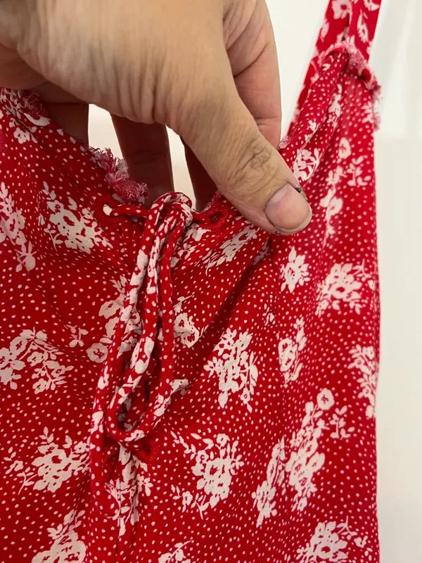 Free People Small Red Ditsy Floral Tie-Front Mini Tank Dress - Image 5