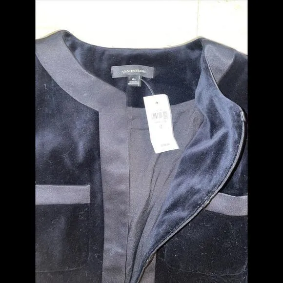 Ann Taylor Black Velvet‎ Blazer SJacket Hook Closure Size 0 NWT $169 - Image 2