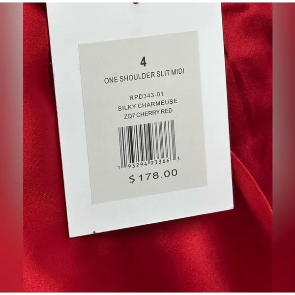 Rachel Parcell Red Silky Charmeuse One Shoulder Slit‎ Midi Dress 4 - Image 3