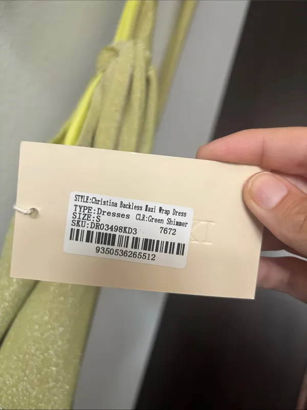 Meshki Christina Backless Maxi Wrap Dress in Green Shimmer NWT - Image 4