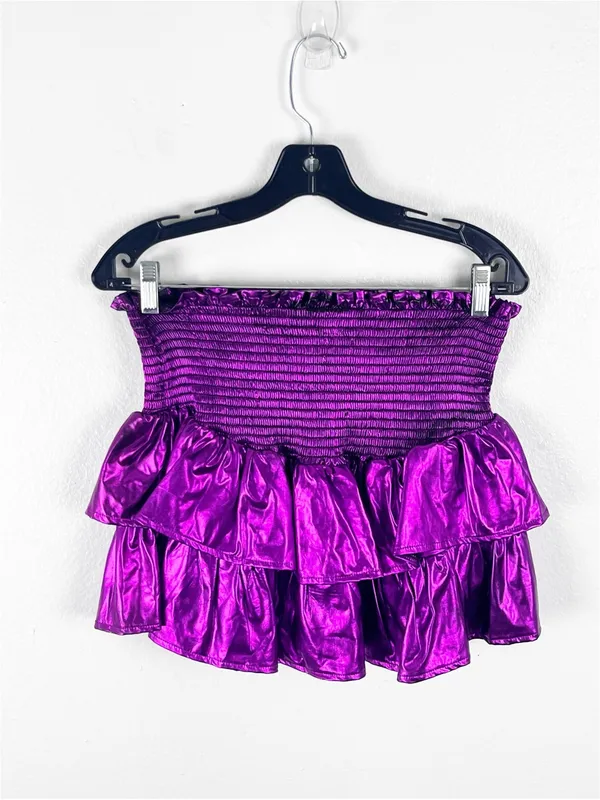 QUEEN OF SPARKLES Metallic Smocked Pull On Waistband Ruffle Mini Skirt Small - Image 2