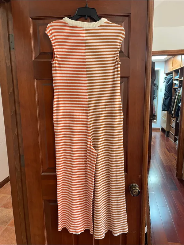 Daphne Striped wide leg jumpsuit with pockets Small Pink - Image 5