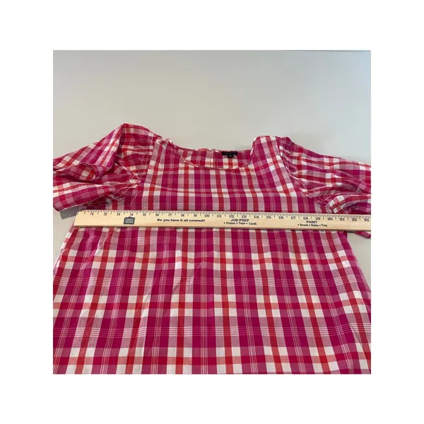 Ann Taylor Top Pink Orange White Plaid Loose Fit Size L - Image 3