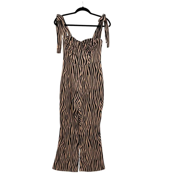 Urban Outfitters Lioness Woman Like Me Tie‎ Jumpsuit Zebra Print Size Small - Image 3
