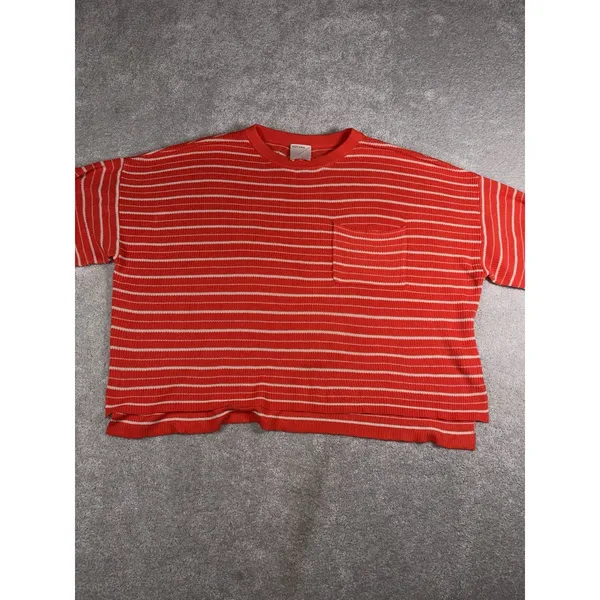 kerisma sweatet short sleeve shirt blousr striped orange ivory M/L - Image 3
