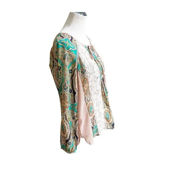 Anthropologie Meadow Rue Giada Crochet Semi Sheer Multicolor Peasant Blouse Med - Image 5