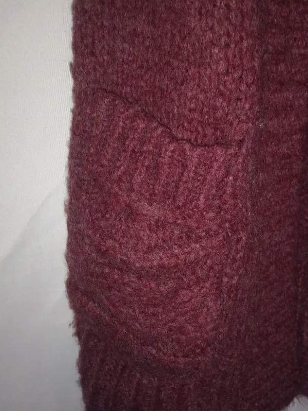 Free People XS Wine Berry Puff Sleeve Big Knit Cardigan Sweater - Image 2