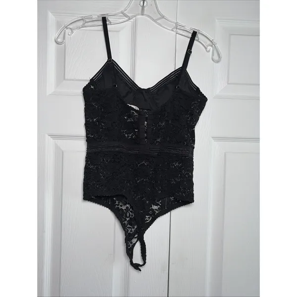 Honey Punch Lace Bustier Bodysuit Womens Size M Black Lingerie Hook‎ Eye Mesh - Image 4