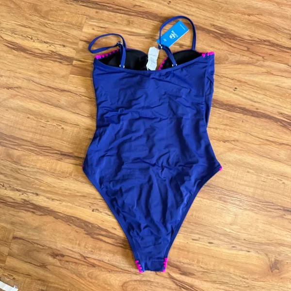 Cupshe Royal Blue Pink Trim‎ One Piece Swimsuit Keyhole Cutout Size M - Image 9