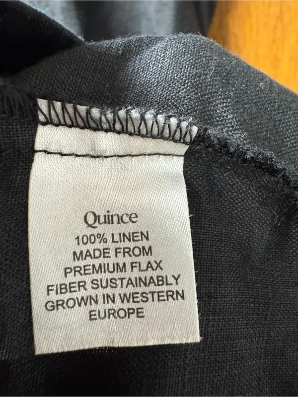 Quince 100% European Linen Button Front Short Sleeve Tie Midi Dress Black Small - Image 7