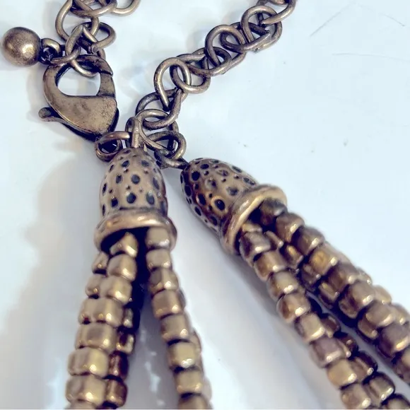 Chico’s Multi-Strand Hammered Brass Bead Bib Necklace‎ - Image 7