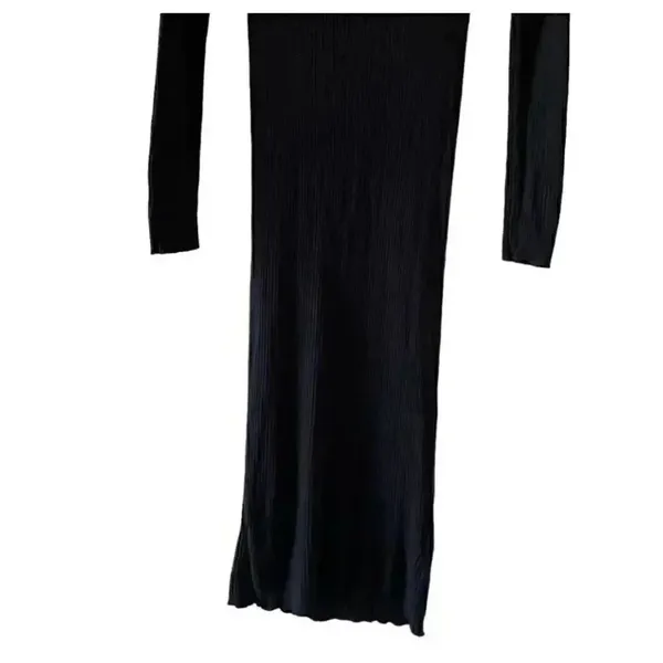 Free People Who Wear What Black Crewneck Long Sleeves Knit Midi Long Dress SZ M - Image 4