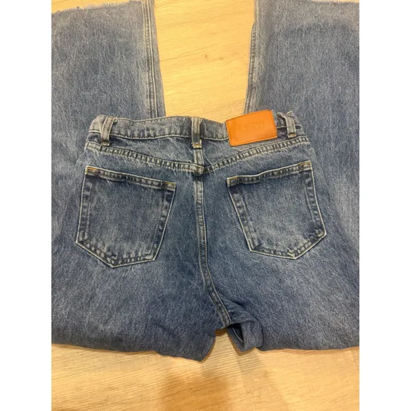 Princess Polly Hawke Frayed‎ Straight Leg Jeans - Mid Blue (Size US 2) - Image 4