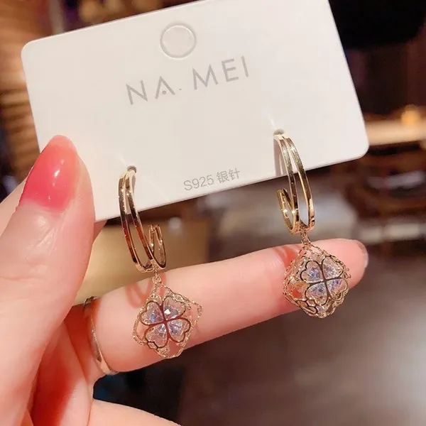 18K Gold Plated Crystal Flower Drop Dangle Earrings for Women - Image 4