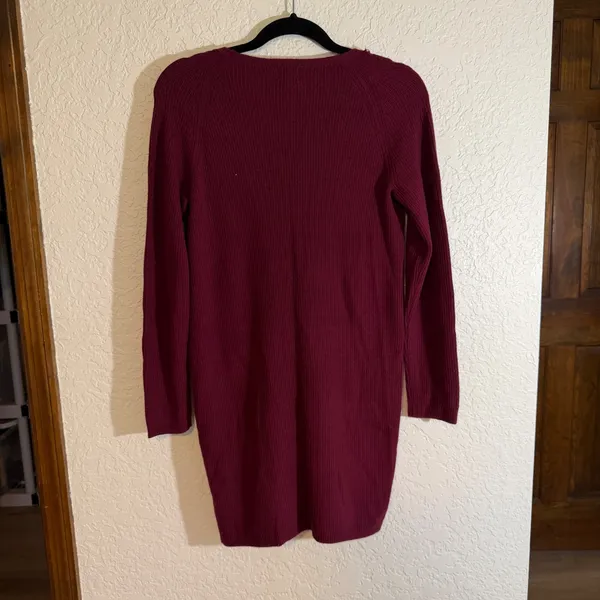 A New Day Dress Burgundy XS Women V-Neck Ribbed Knit Mini NEW FLAWED - Image 7