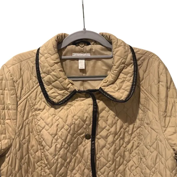 Charter Club Womens Beige‎ Quilted Barn Jacket Faux Leather Trim Size Large - Image 2