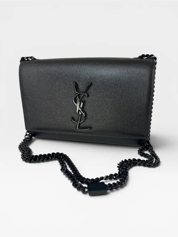 YSL Saint Laurent AUTHENTIC Black Leather Monogram Chain Crossbody Bag WITH COA - Image 2