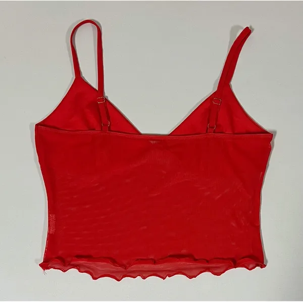 Red Solid Mesh Tank Crop Top Cami Camisole Shirt Blouse Tee Size S ❤️ - Image 3