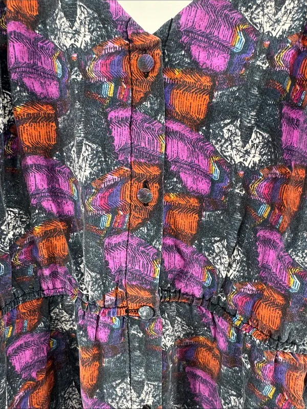 Ecote Multicolor Printed Mini Dress M 100% silk button front colorful pockets - Image 8
