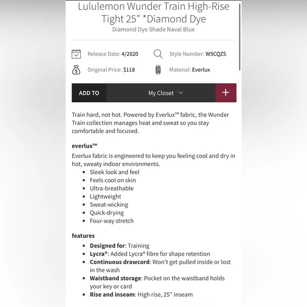 Lululemon Wunder Train High Rise 25” tights Diamond Dye Shade Naval Blue size 18 - Image 6