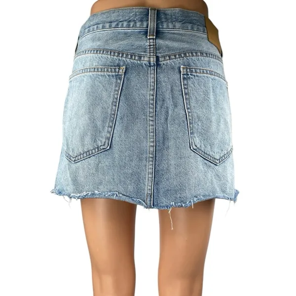 Aritzia Denim Forum Tori Blue Distressed Frayed Raw Hem Mini Denim Jean Skirt 29 - Image 3