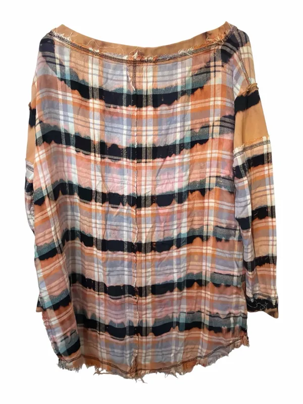 Free People Intimately pink plaid flannel pullover raw-edge shirt - Image 2
