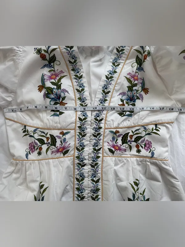 Farm Rio Sweet Bloom Dreamscape Floral Puff Sleeve Mini Dress Size L - Image 12