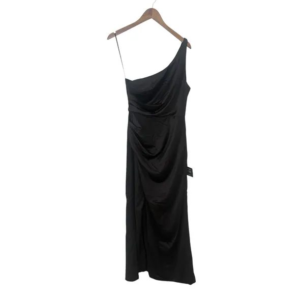 Lulus Dreaming of Elegance Black Satin One-Shoulder Maxi Dress size M NWT - Image 4