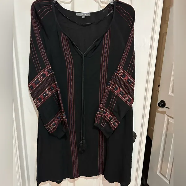 Miss Me Black Dress Boho Shabby Chic Bell Sleeve Embroidery Medium - Image 2