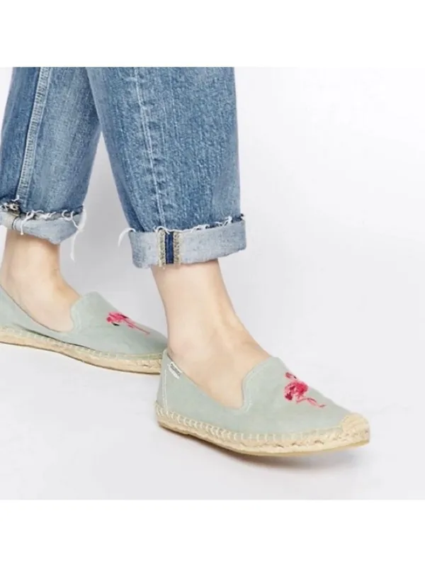 Soludos Flamingo Embroidered Chambray Espadrilles Size 8 - Image 2