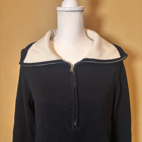 Lauren Ralph Lauren LRL Women's Sweater Large‎ Black Half Zip Cotton Pullover - Image 3
