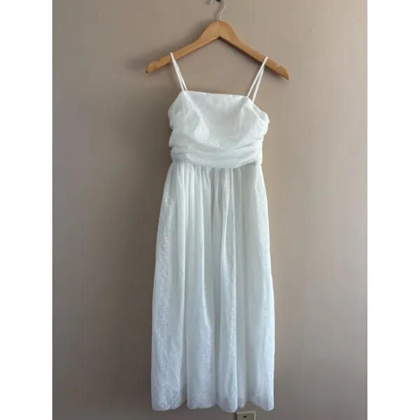 Lulus Darling Sweetheart White Swiss Dot Ruched Midi Dress Size XS bridal Shower - Image 3