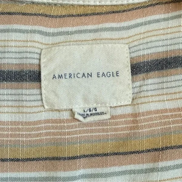 American Eagle Button Down Shirt Stripe Hi Lo Viscose Large - Image 4