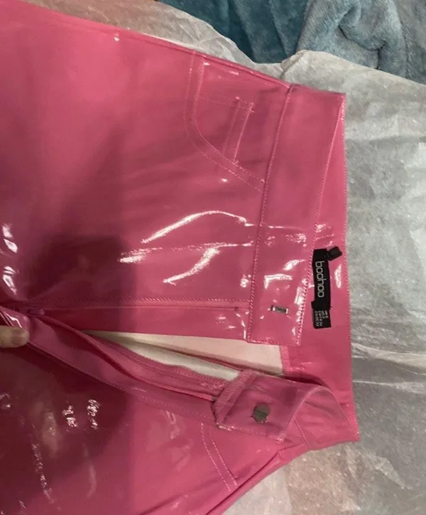 Boohoo x Megan Fox Straight Leg Vinyl Trousers Pink - Image 7