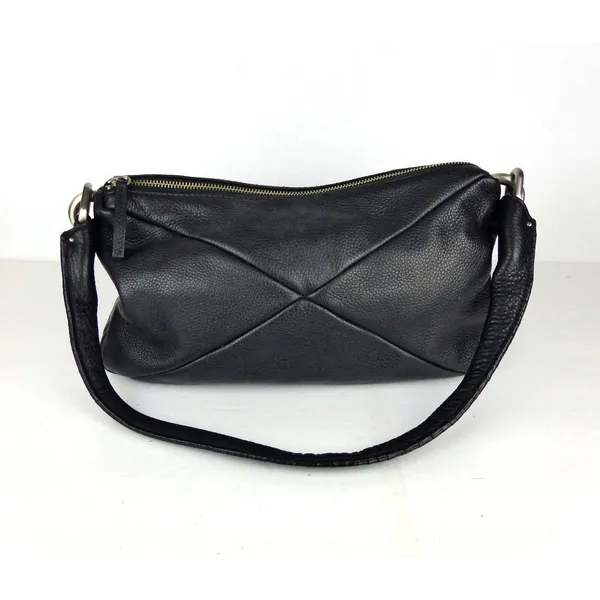 Calvin Klein Black Pebbled Leather Shoulder Bag Hobo Purse Slouchy Zip Y2K - Image 10