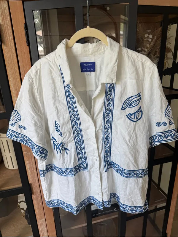 Lisa Says Gah! Linen Madewell Embroidered Button-Front Shirt short sleeve top - Image 8