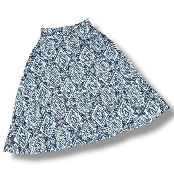 Metrowear Satin Mosaic Print Midi Skirt Blue White‎ Medium - Image 12