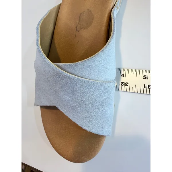 Donna Toscana Italy Light Blue Suede Studded Wood‎ Wedge Slide Sandals Mules 8.5 - Image 10