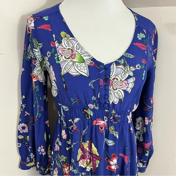 Anthropologie Maeve Purple Floral Long Sleeve Ruffle Hem Dress XS/S - Image 3