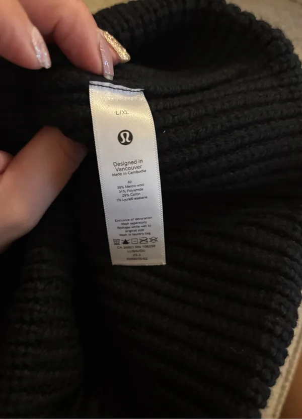 NWT Lululemon Ribbed Merino Wool-Blend Knit Beanie - Black - size L/XL - Image 3