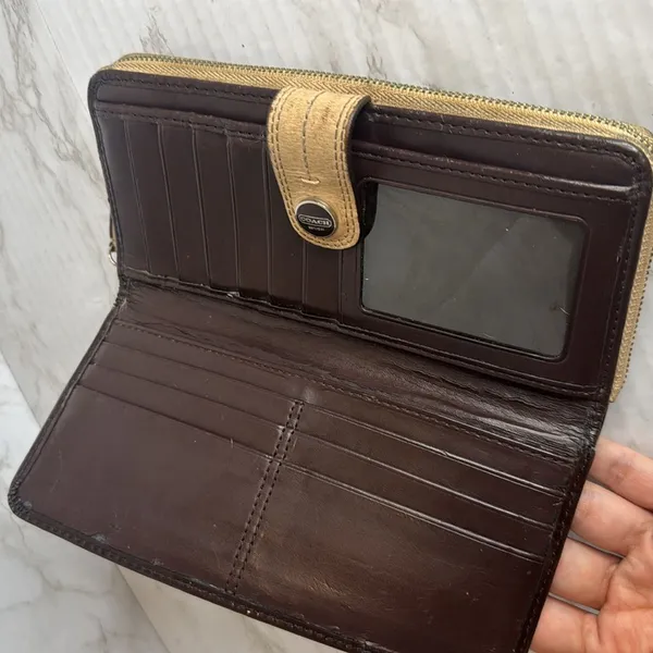 Coach Women's Patent Leather Accordion Zip Wallet Brown OS - Image 8