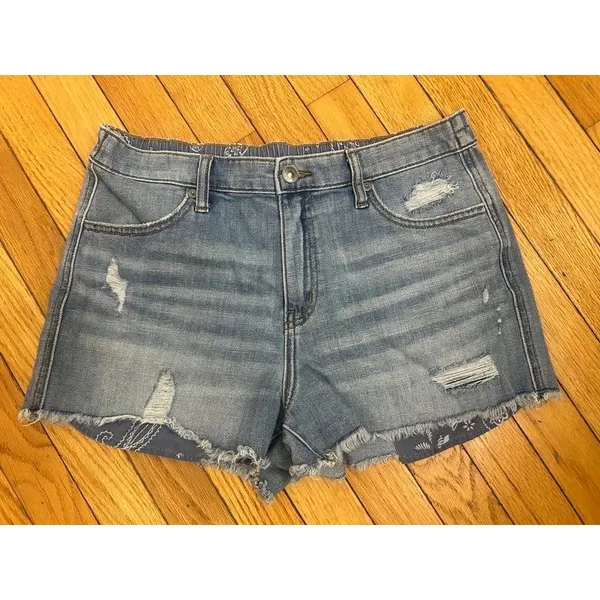 Aerie Daydream Denim Shorts Women M Blue Wash Distressed Cutoff Elastic Waist - Image 3