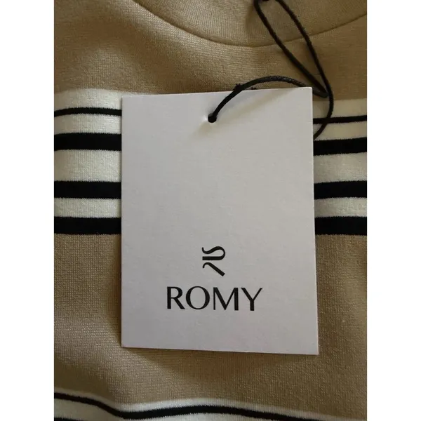 ROMY Varsity Stripe Polo Knit Top Tan Black Ivory Long Sleeve NWT XS - Image 12