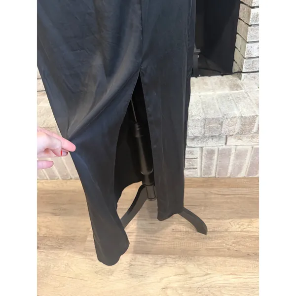 LPA Silk Midi Skirt Women Size M Black Side Slit‎ Satin Minimalist Chic - Image 7