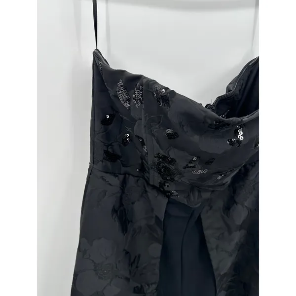 Venus Black Floral Jacquard Strapless Jumpsuit with Overskirt‎ Sequin Size 16 - Image 4