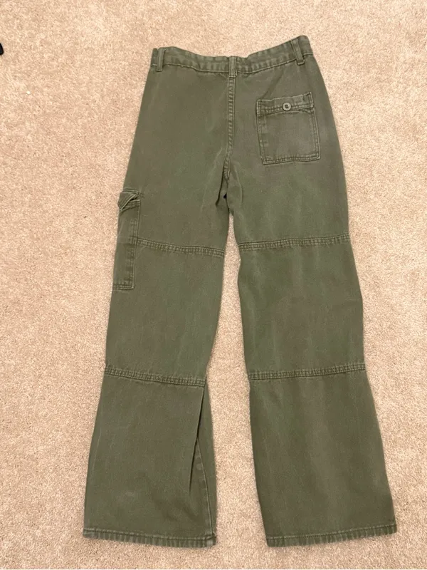 Olive Green Wide Leg Cargo Pants - Image 4