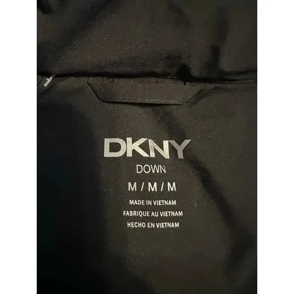 DKNY Hooded Down Puffer Coat Size Medium Black Long Warm Full Zip - Image 3