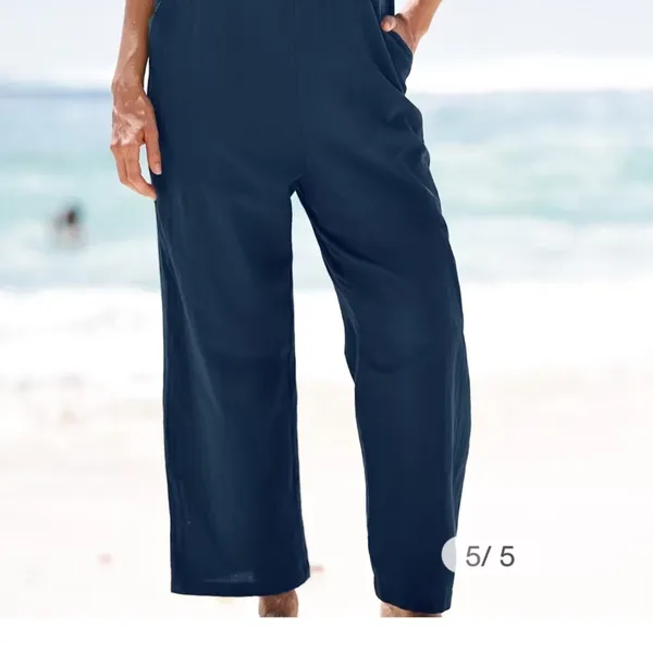 Cupshe U Neck Stylish Navy Blue Jumpsuit Size M - Image 4