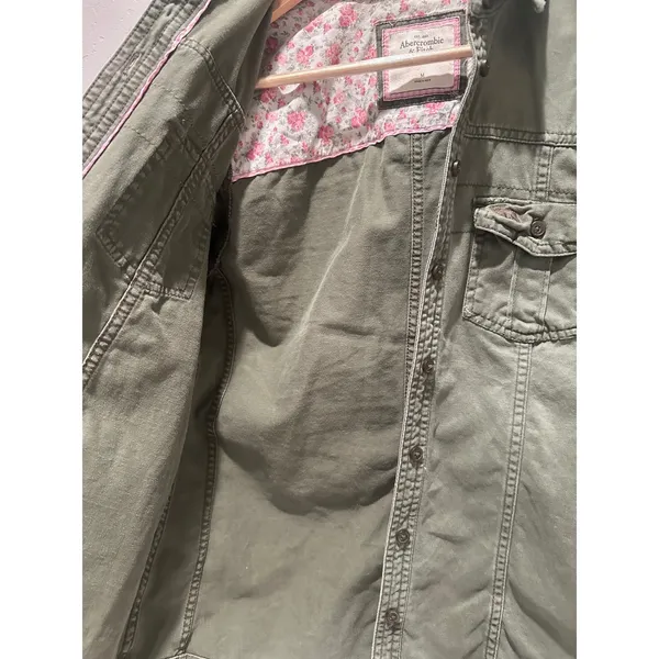 Vintage Abercrombie & Fitch Army Green Button Up Collared Shirt Medium‎ Cotton - Image 4