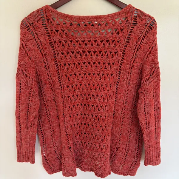 American Eagle Red Open Knit Cotton Sweater Size Small Boho Scoop Neck - Image 8
